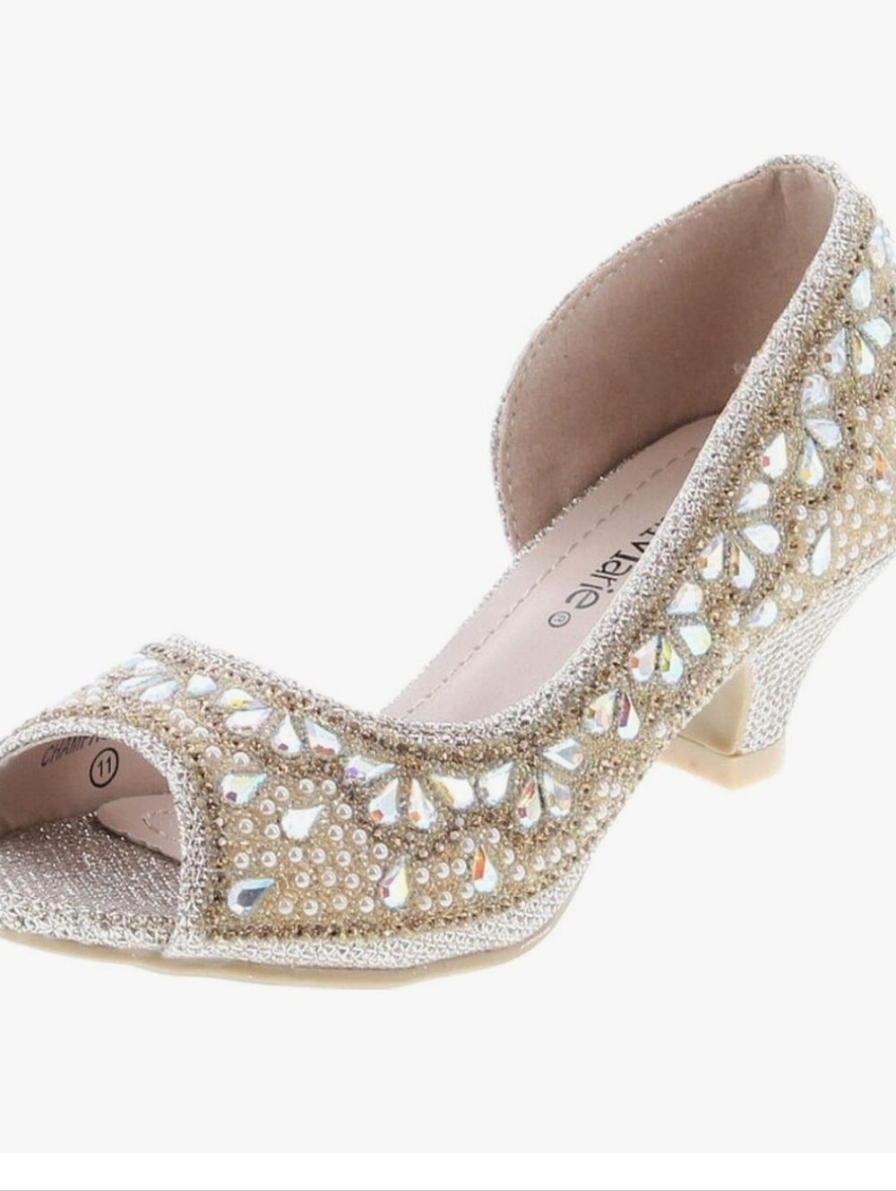 Bella Marie Truly Kids Rhinestones Slip On Girls Kitten Heels Sandals Dress Shoe